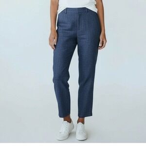 Brochu Walker Pants Women Med Navy Blue Linen Blend Cropped Minimalist Preppy